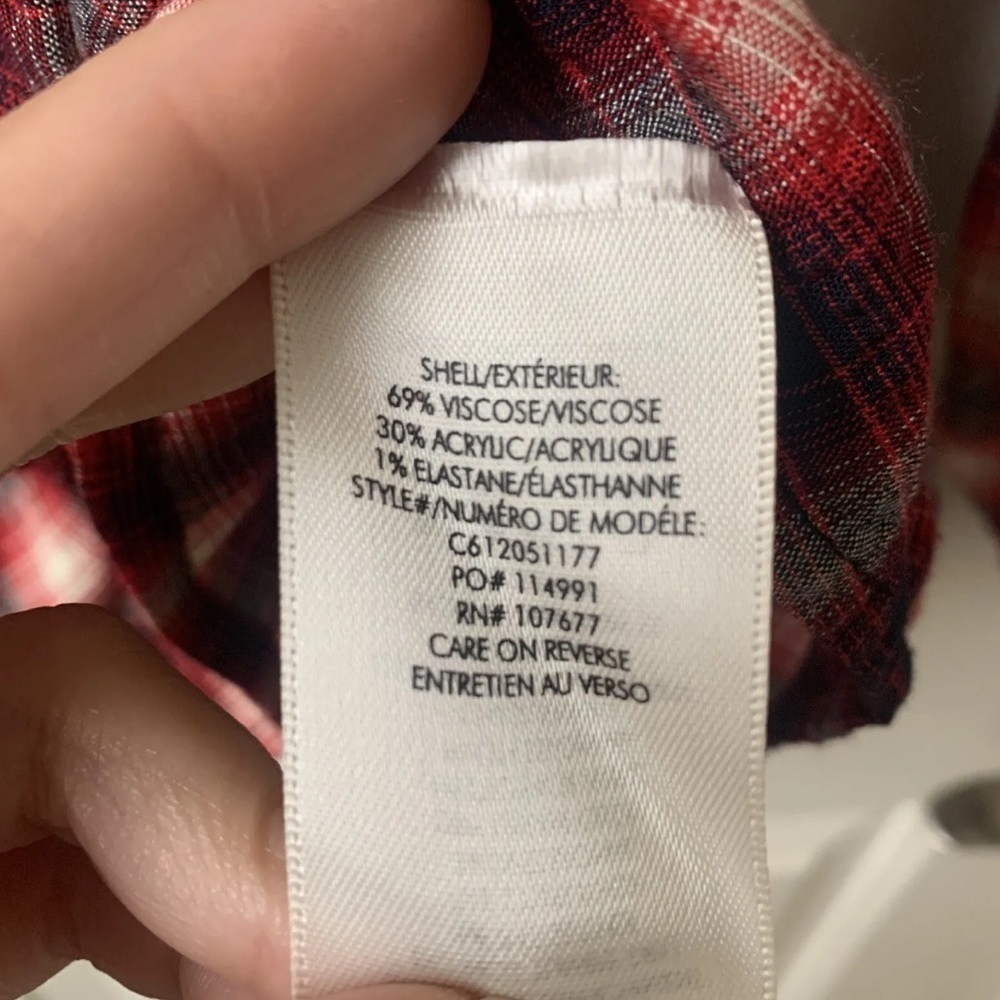 Alice + Olivia Glenna crinkle button down plaid women shirt red XS/TP - Picture 8 of 8